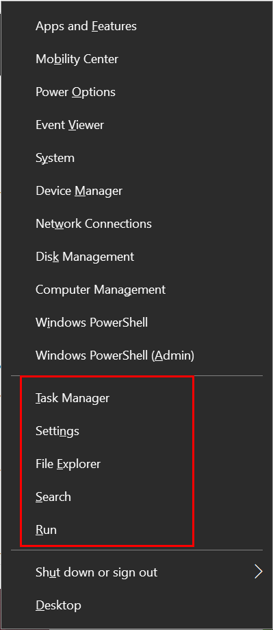 quick link menu windows